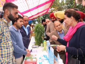 The Chief Guest at the Kisan Mela Maharani Preneet kaur at a stall put up in the farm exhibition by the UPL
